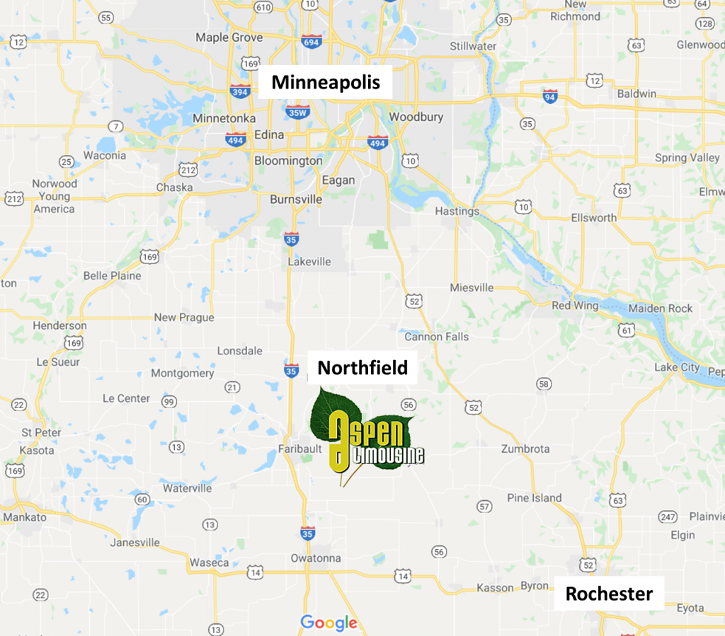 Map of Aspen Limo and Car Services Located in Northfield Minnesota