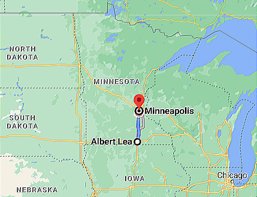 Google Map Photo Image Albert Lea MN KAEL Municipal Airport to Minneapolis MN MSP Airport
