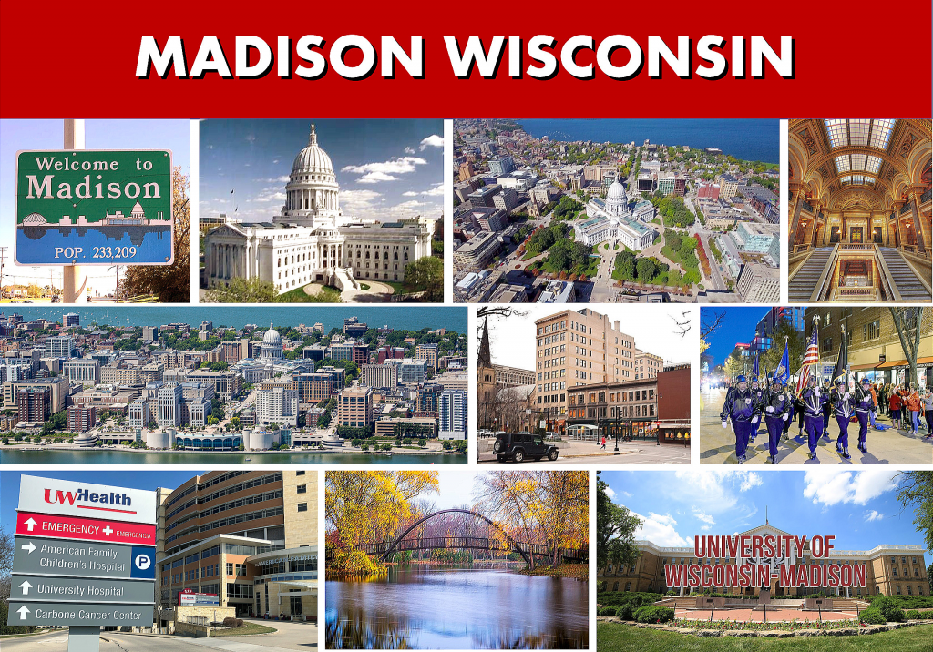 Madison WI City Photo Montage - Website Page Photo Banner - Transportation Services Between Minneapolis MN and Madison WI