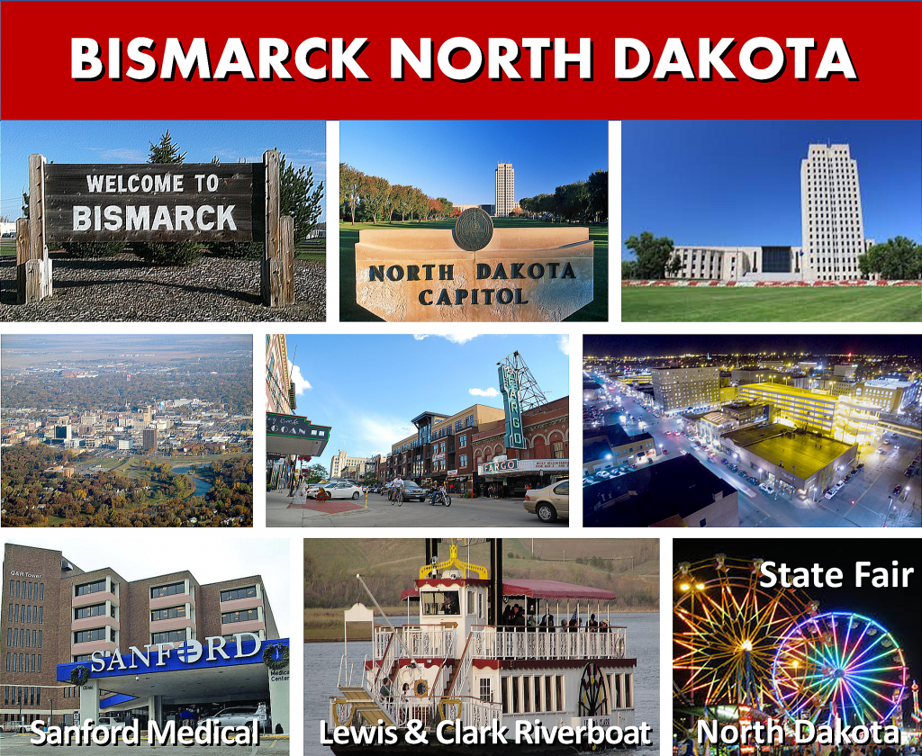 Bismarck ND North Dakota State Capitol City - Photo Montage - Website Page Photo Banner - Transportation Services Between Minneapolis MN and Bismarck ND