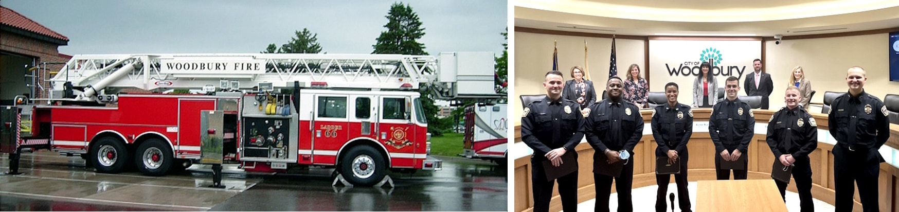 Woodbury Fire Department and Police Officers in City Hall
